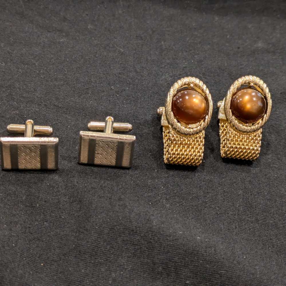 Gold and Brown Vintage Cuff Links with Textured Design